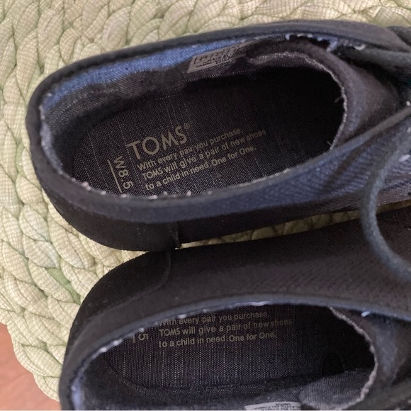 Toms Desert Black Burlap Canvas Suede Lace Up Espadrille Wedge Booties - Picture 4 of 7